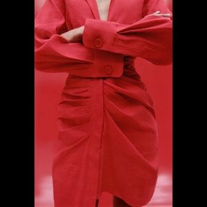 Zara Draped Linen Dress in Red